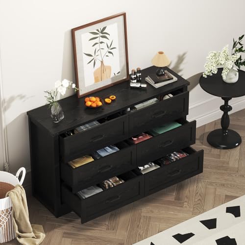 Dresser for Bedroom with 6 Drawers, Modern Wide Wooden Closet Dresser Chest Storage Organizer for Living Room Entryway Home Office (White)