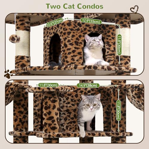 Globlazer Big Cat Tower for Indoor Cats, 80inch Cat Tower for Multiple Adult Cats XXL Cat Tree with Scratching Post, Hammock, 3 Perches, 2 Condos, 2 Hanging Basket, F80, Light Grey