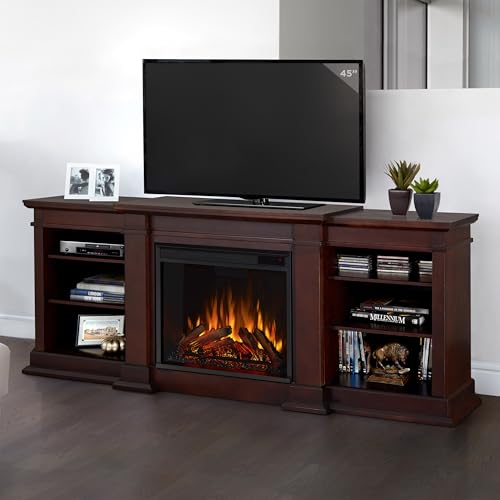 Real Flame Fresno 72" TV Stand with Electric Fireplace in Black, Entertainment Center with Electric Fireplace, Living Room TV Stand with Fireplace, fits up to 70" TV