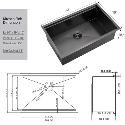 30 In Black Undermount Workstation Kitchen Sink - Dorzom 30”x19” In Metallic Matte Black Stainless Steel Under Mount 18 Gauge 10 Inch Deep Single Bowl Workstation Ledge Kitchen Sink with Accessories