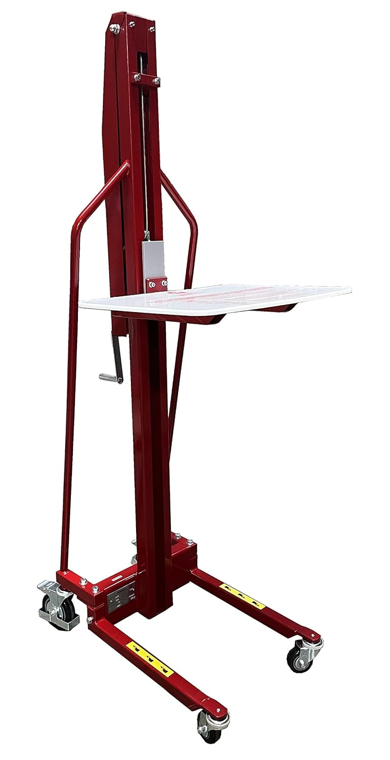 Pake Handling Tools - Winch Stacker, Manual Work Positioner Lift Truck - Steel Lightweight and Easily Maneuverable Lift with 220 lbs Capacity 59" Lift Height