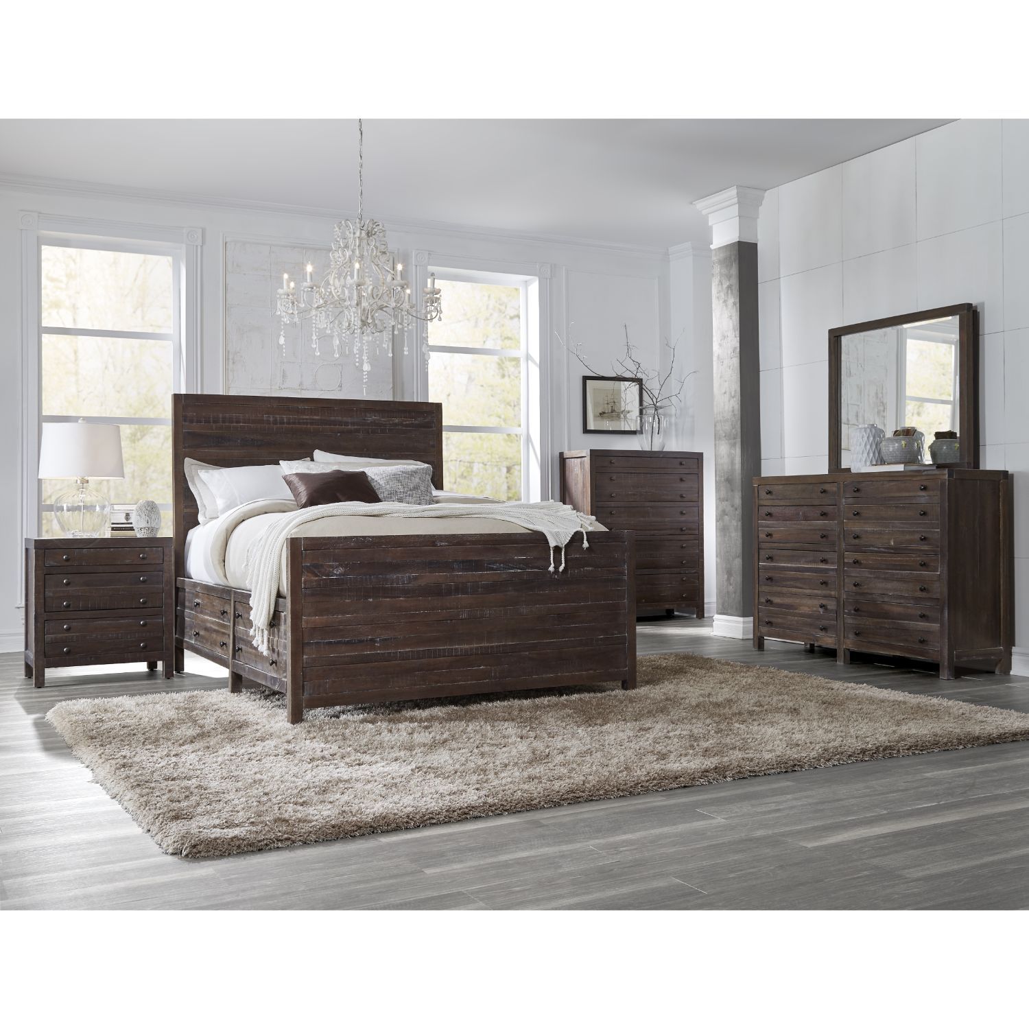 Townsend 5 PC King Storage Bedroom Set w 2 Nightstand in Java