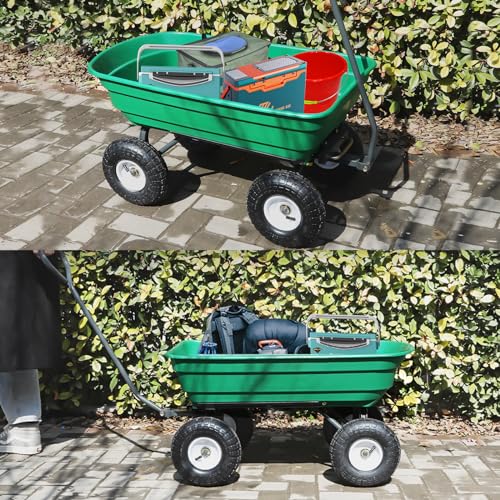 AAIN 600 Lbs Poly Garden Dump Cart,Camping Beach Wagon with 180° Rotating Handle and 10" No-Flat Tires,Practical Heavy Duty Yard carts and Wagons,Quick Release Utility Wheel Barrow Trolley,Green AA078