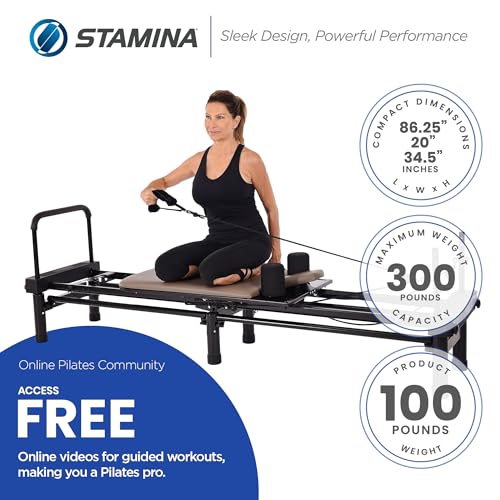 AeroPilates Reformer - Pilates Reformer Workout Machine for Home Gym - Cardio Fitness Rebounder- Up to 300 lbs Weight Capacity, Gray