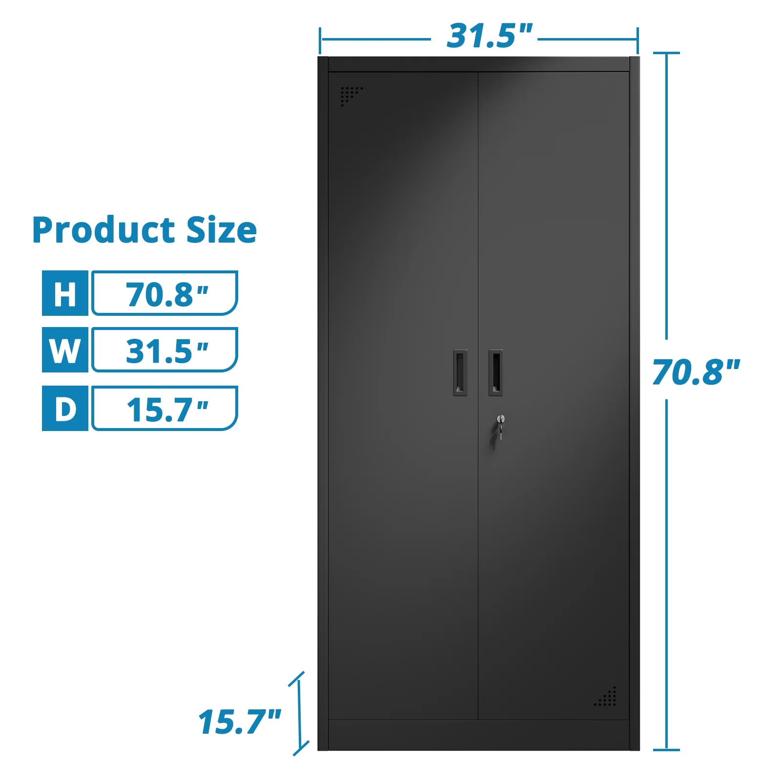 Metal Storage Cabinet Tall Locking Tool Cainets With Doors and Adjustable Shelves Garage Cabinets And Storage System for Garage Office Home Kitchen Gym Pantry,71”Hx 31.5”Wx 15.7”D, Black