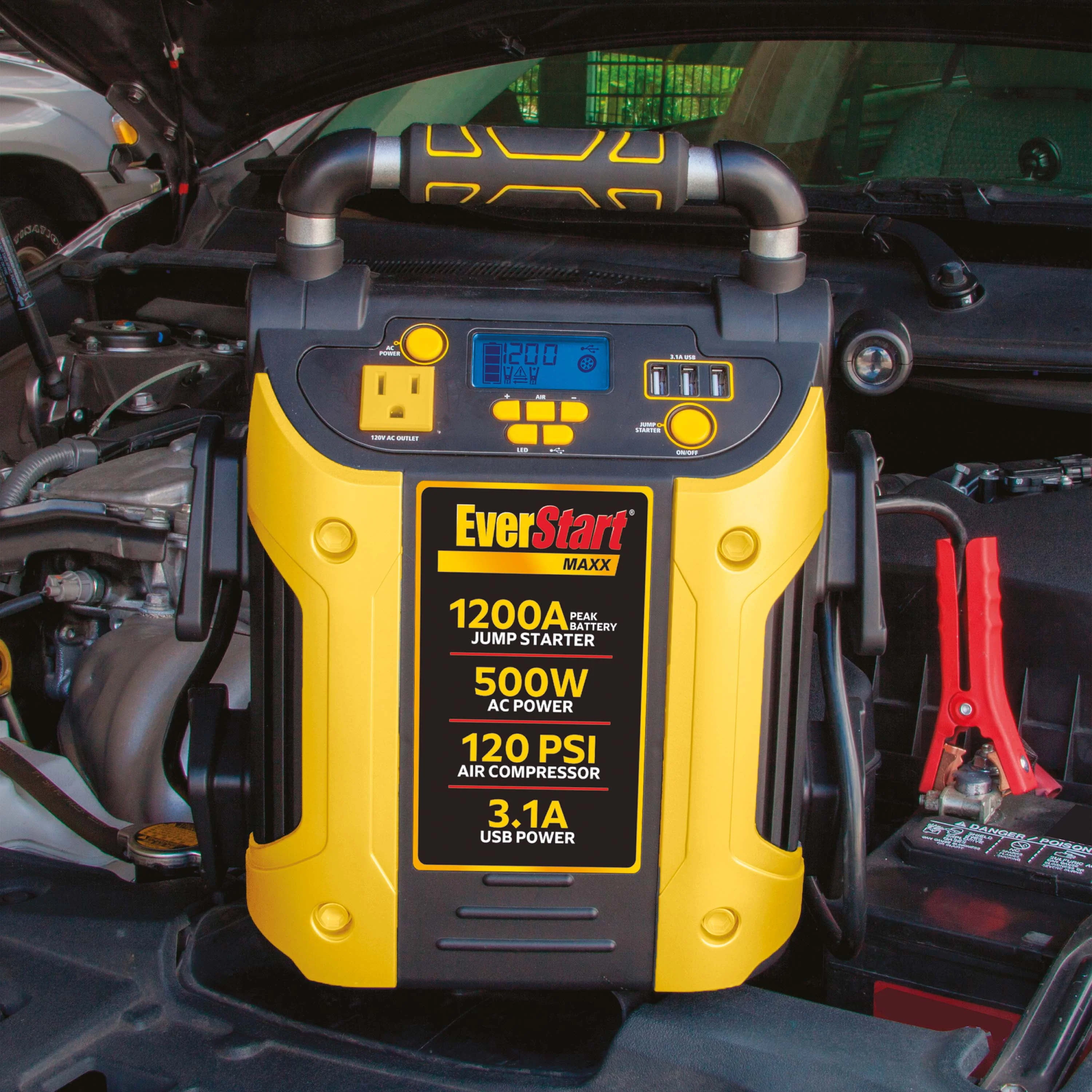 EverStart Maxx J5CPDE 1200 Peak Amps Jump Starter, Power Station, 500W Inverter, 120 PSI Compressor