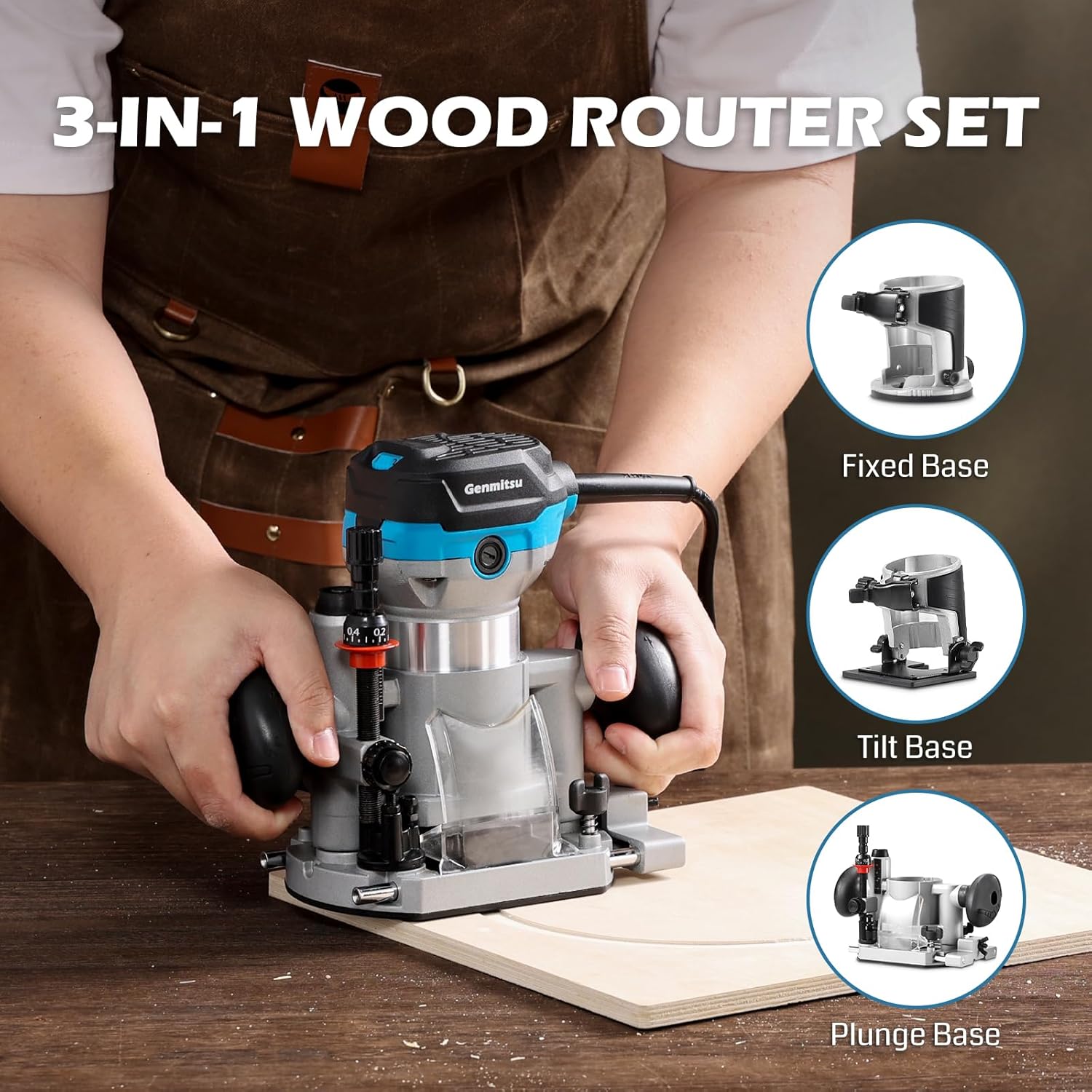 Genmitsu 3020-PRO MAX V2 CNC Router Machine + Compatible 1.25HP 65mm Diameter Palm Trimmer Router Kit with Fixed Base Plunge Base Tilt Base