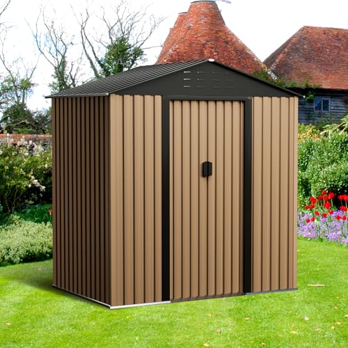 Outdoor Storage Shed, 8 x 6 FT Metal Storage Shed, Metal Garden Tool Shed with Roof, Door & Lock, Waterproof and Anti-UV, for Patio Garden Yard, Brown