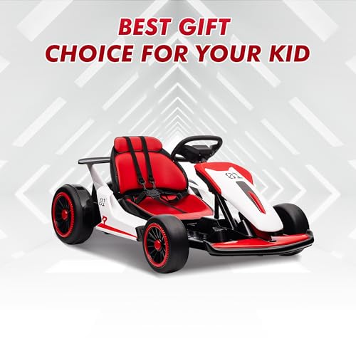 Go Kart, Electric Drift Kart Car with Adjustable Seat, 24V 7Ah Outdoor Ride On Toy, 2 * 200W Motor, 8.1 MPH, LED Lights, Toy Race Car for Kids 6-12 Years Old