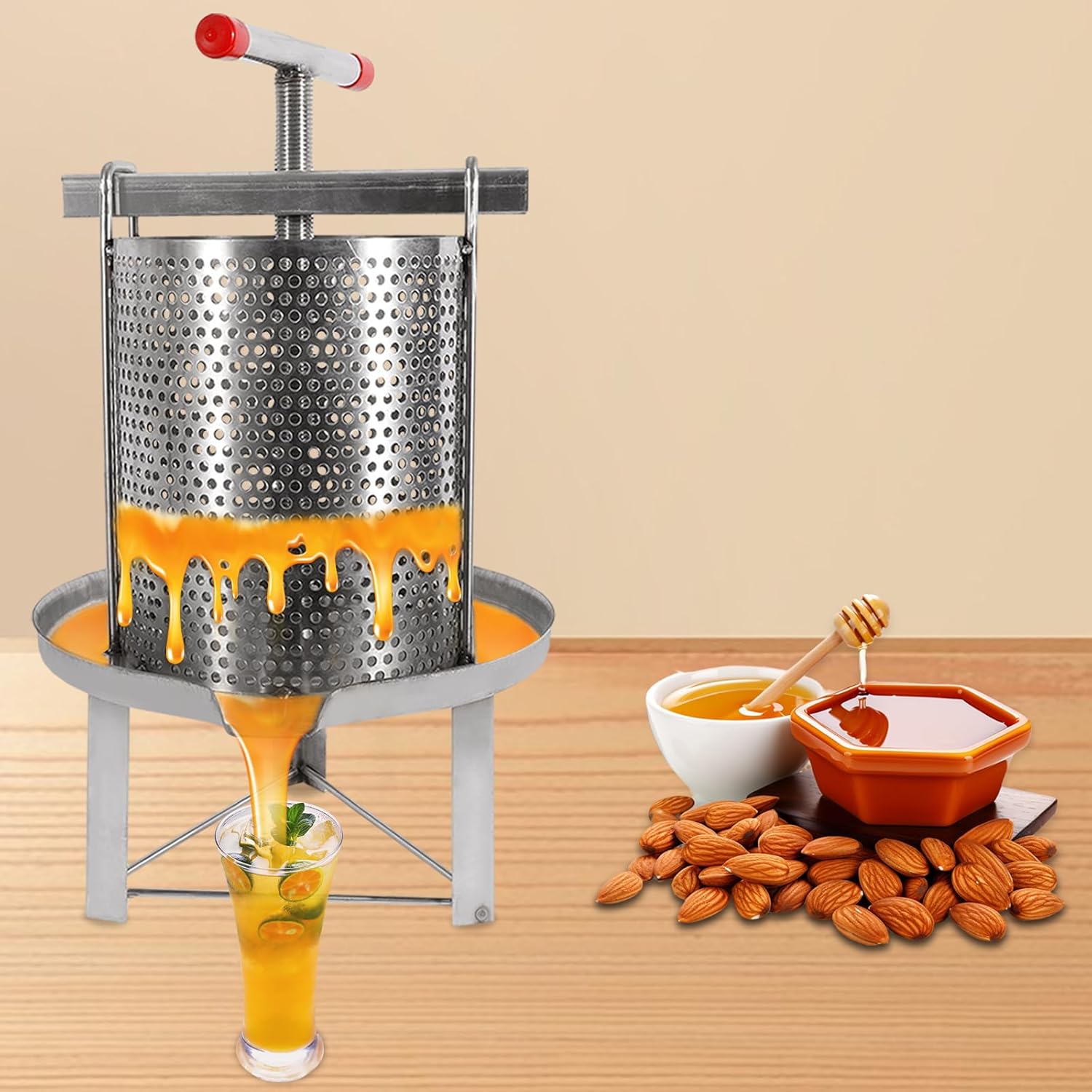 Manual Honey Presser, Mesh Honey Press Machine Honey Extractor Stainless Steel Beekeeping Extraction, Honey Bee Spinner Beekeeping Apiary Centrifuge Equipment, Silver