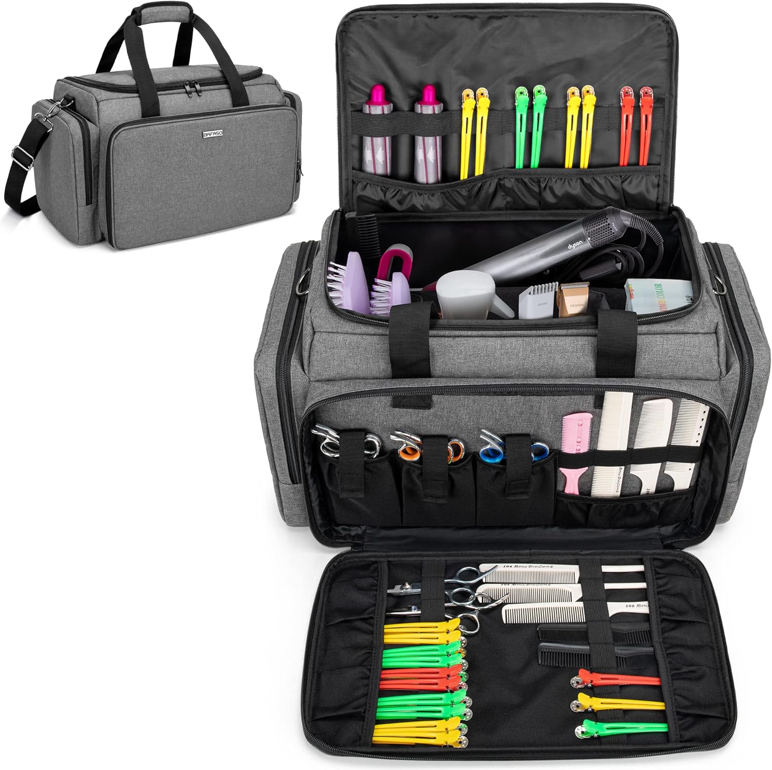 BAFASO Large Barber Bag with Adjustable Dividers, Travel Barber Case Holds Various Hair Cutting Tools (Bag Only), Black