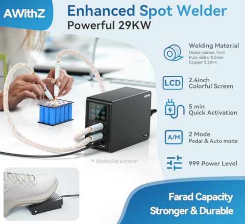 14.6 KW Capacitor Battery Spot Welder, AWithZ Spot Welder, 2-in-1 Automatic & Foot Pedal Two Modes Battery Farad Welding Equipment for 18650/LiFePO4 Lithium Battery Pack Building (P20B)
