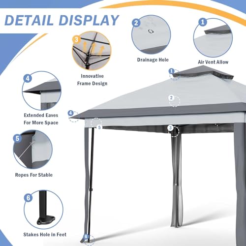 UDPATIO 13'x13' Gazebo for Patio, Pop up Gazebo Canopy Tent, Outdoor Patio Waterproof Gazebo with Mosquito Netting for Lawn, Garden, Backyard and Deck, Grey