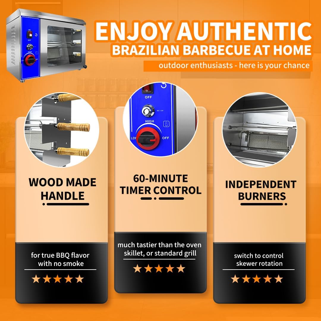 Li Zhen Gas Rotisserie Oven Shawarma Grill Machine Doner Kebab Machine Chicken Rotisserie Grill Propane Grill with Rotisserie Electric Rotisserie with 3 Auto Rotating
