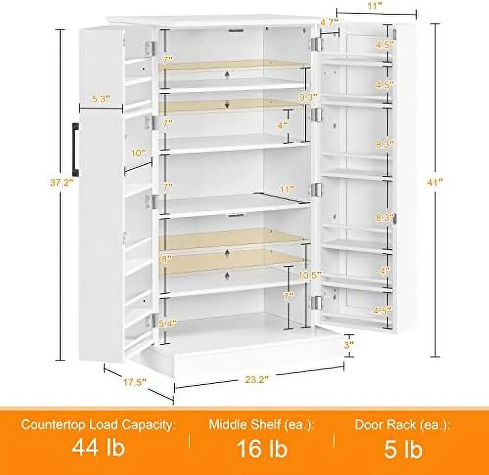 Kitchen Pantry Cabinet, Storage Cabinet Cupboard With Doors And Adjustable Shelves For Small Space, Wood Farmhouse Pantry Cupboard For Kitchen, Dinning Room, Living Room, White