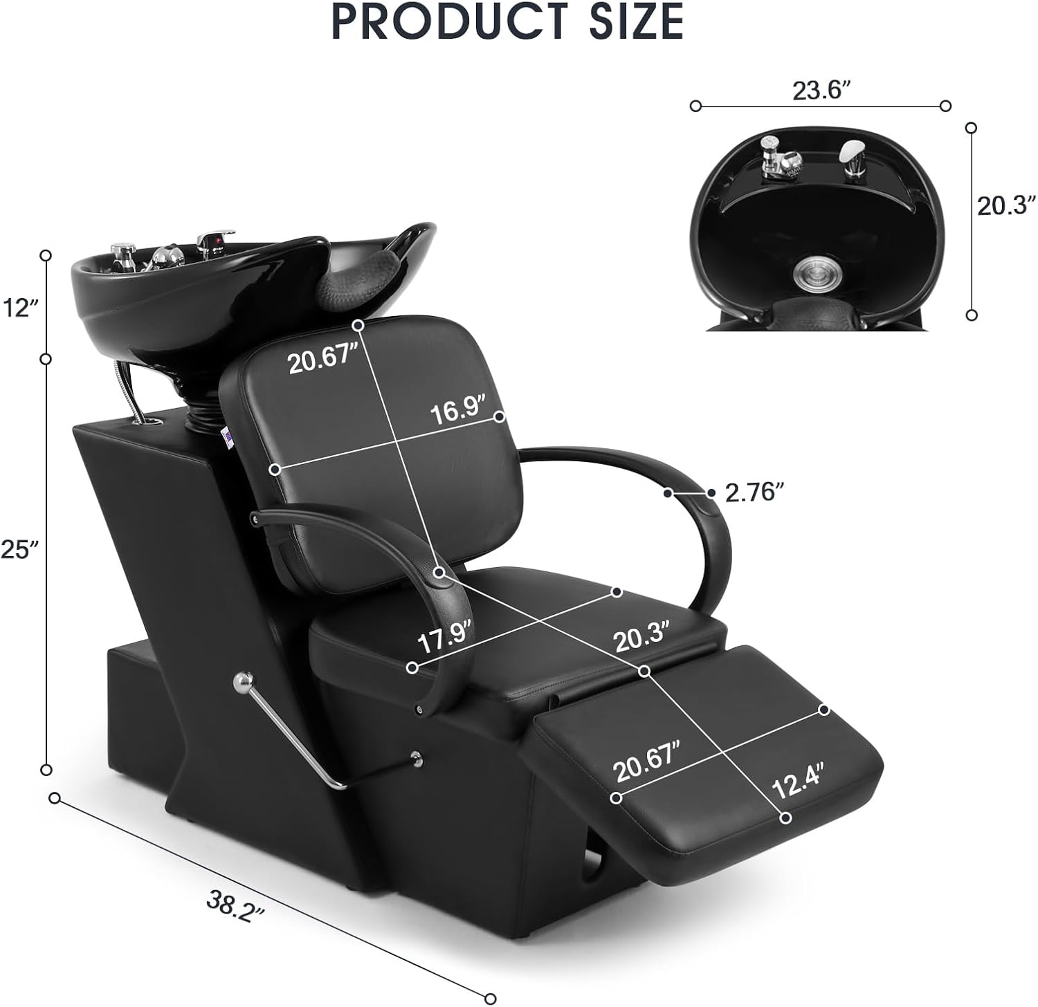 Artist hand Shampoo Bowl, 47’’ Ceramic Bowl Shampoo Chair Adjustable Backwash Sink Salon Wash Unit Shampoo Station W/Adjustable Footrest Salon Equipment for Spa Beauty Tattoo