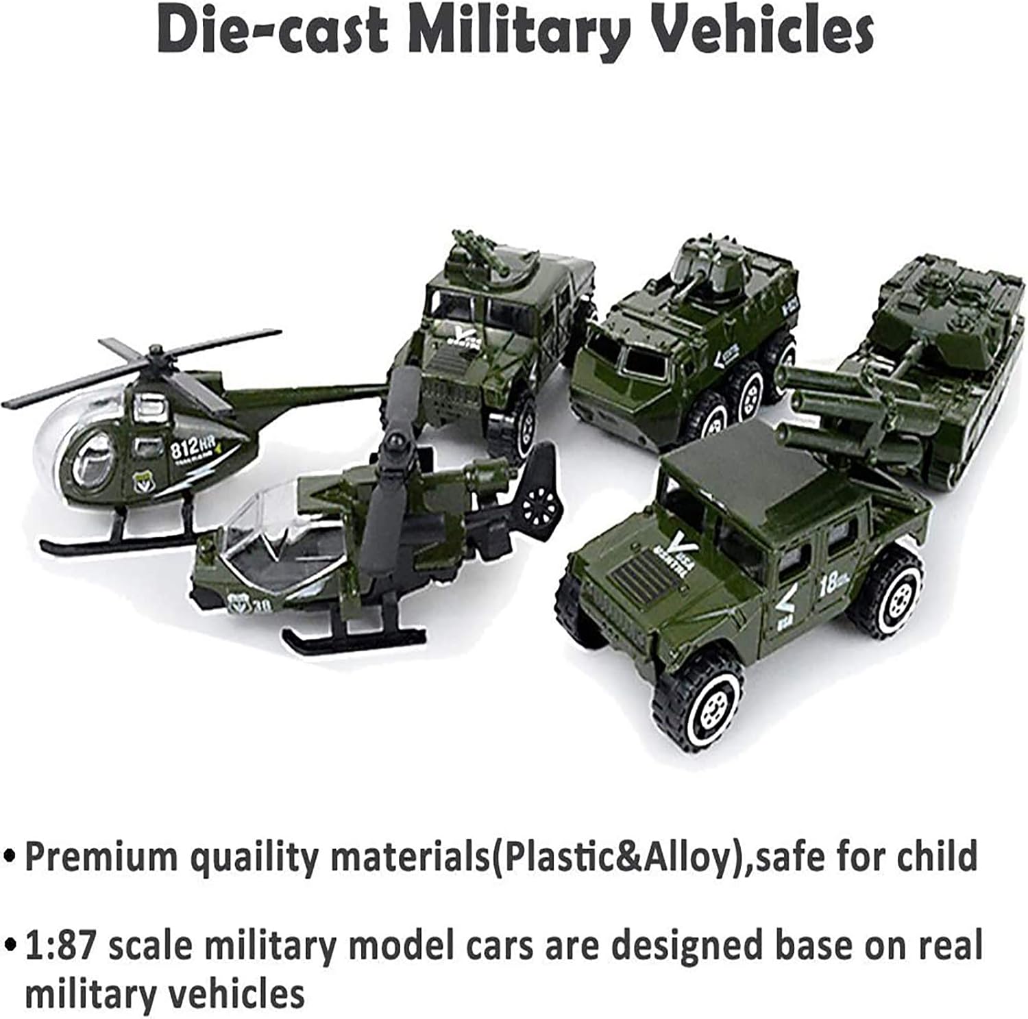 Shellvcase Diecast Military Vehicles, 6 Pack Army Toys Assorted Alloy Metal Model Cars Tank,Helicopter,Panzer,Anti-Air Vehicle Playsets Gift for Boys Kids Age 6 7 8 9 10