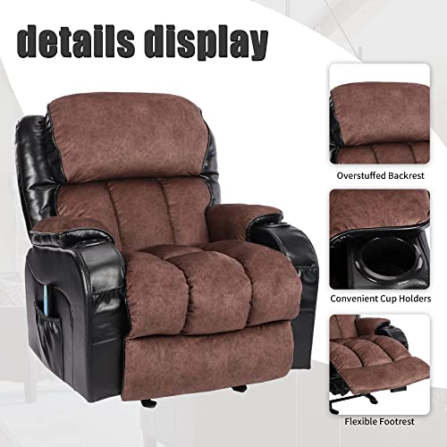 INMOZATA Recliner Chair with Massage and Heat Manual Breathable Leather Massage Rocker Recliner Chair for Adults Comfy Lazy Boy Recliner Sofa for Living Room Home Theater with Cup Holder, Black