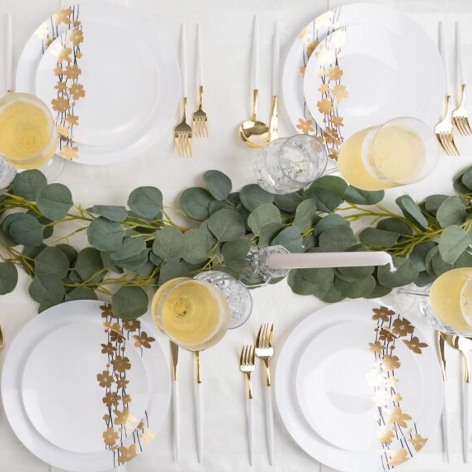 (10 PACK) EcoQuality 10" inch Round White Plastic Plates with Gold Vine Design - Disposable China Like Party Plates, Heavy Duty Dinner Plates, Salad Plate, Dessert, Wedding, Serveware
