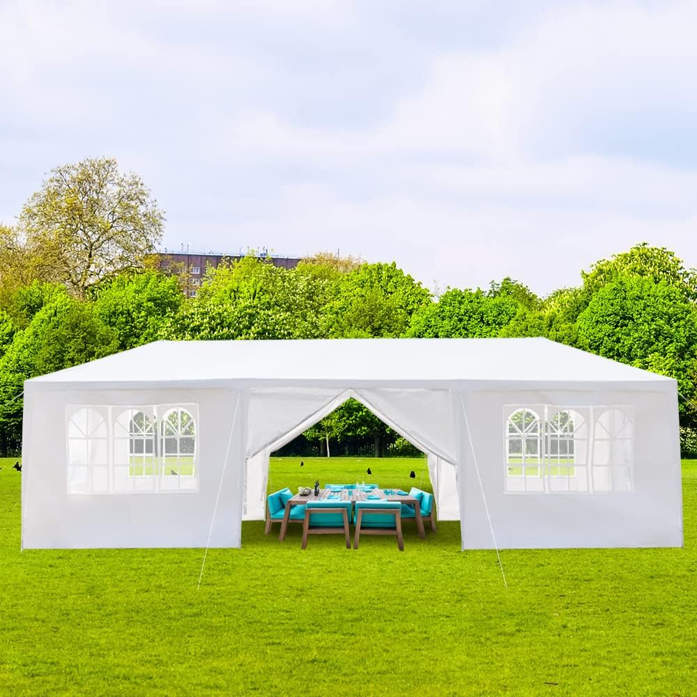 Party Tent 10x30 Upgraded Thicken Steel Tubes Outdoor Waterproof White Canopy Wedding Gazebo Tent Shelter with Removable 8 Side Walls and 2 Doors…