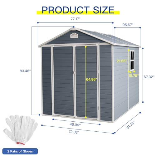 8x6ft Resin Outdoor Storage Shed with Door & Lock Perfect to Store Patio Furniture for Backyard Garden Patio Lawn,Grey