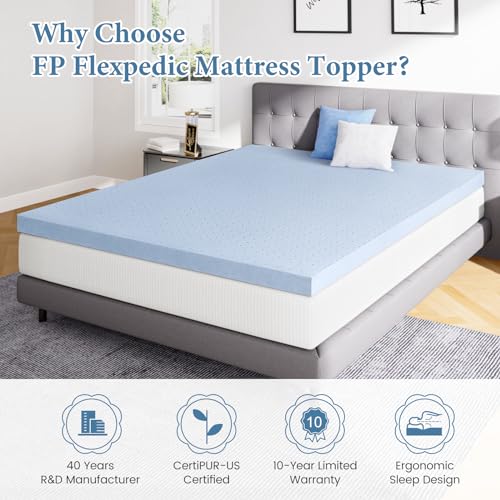 FP FLEXPEDIC Queen Mattress Topper, 4 inch Cooling Mattress Topper, Gel-Infused Memory Foam Bed Topper for Queen Size Bed, CertiPUR-US Certified, Purple