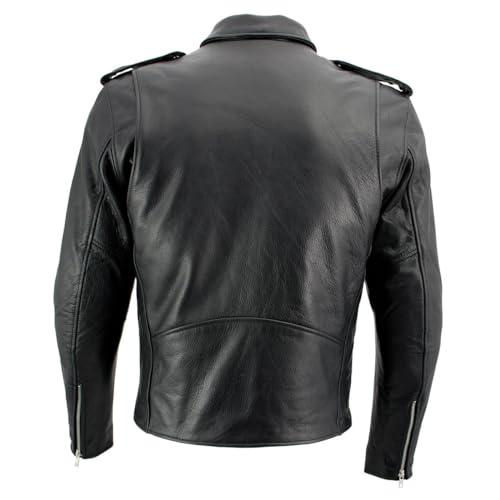 Xelement B7101 Men's 'Classic Armored' Black High-Grade Leather Motorcycle Biker Jacket with X-Armor Protection - Medium