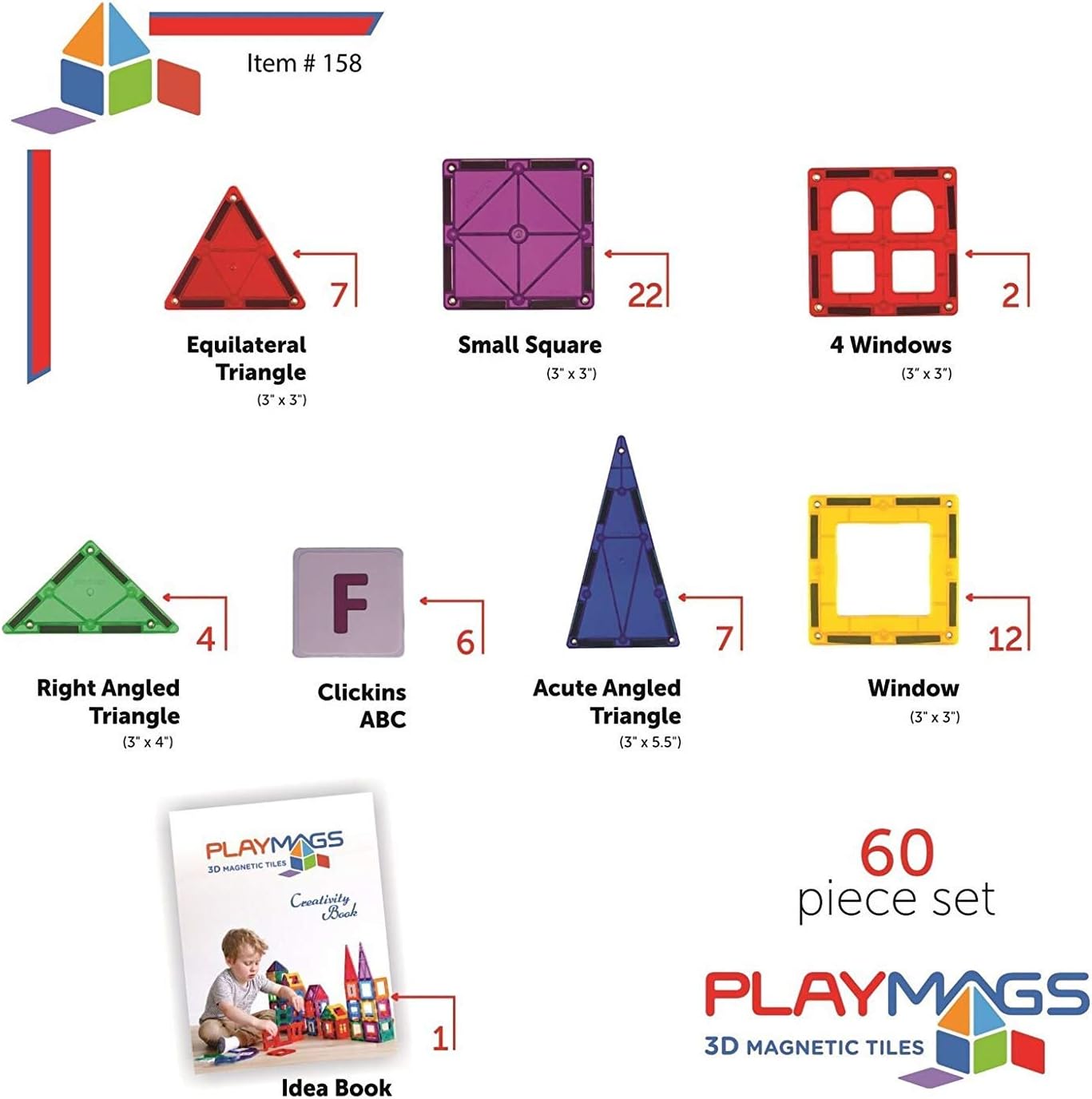 Award Winning Playmags Clear Colors Magnetic Tiles Building Set 50 + 6 Pc Set with Car - STEM Magnetic Toys Develop Motor Skills & Creativity, Colorful, Durable Magnet Building (56 Pc Set)