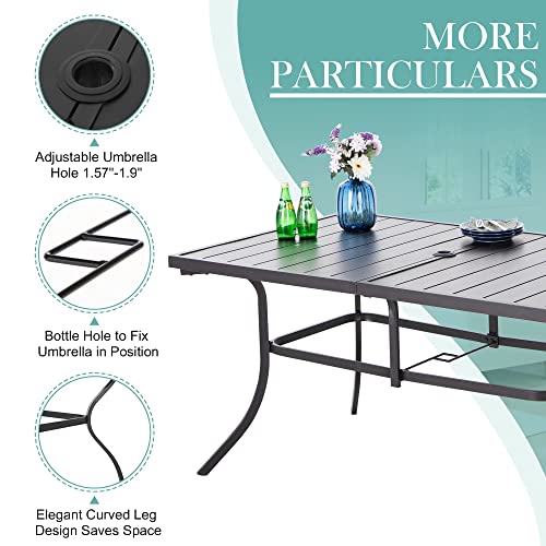 MFSTUDIO 8 Piece Patio Dining Set with Umbrella, All Weather Outdoor Furniture Set with 6 Grey Sling Swivel Chairs, 1 Rectangular Metal Table and 1×13 FT Beige Outdoor Umbrella(Base Not Included)