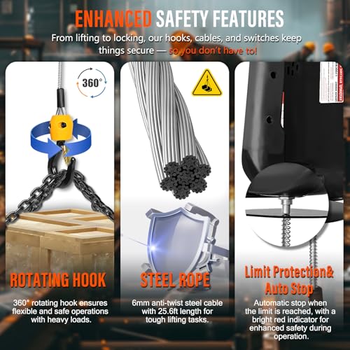 2 in 1 Electric Hoist Winch, 1100lbs Portable Electric Power Winch w/Wire Remote Control, 110V Electric Hoist Crane, Overload Protection 25ft Lifting Height for Towing