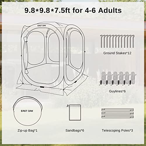 EAST OAK Screen House Tent Pop-Up, Portable Screen Room Canopy Instant Screen Tent 10 x 10 FT with Carry Bag for Patio, Backyard, Deck & Outdoor Activities, Beige