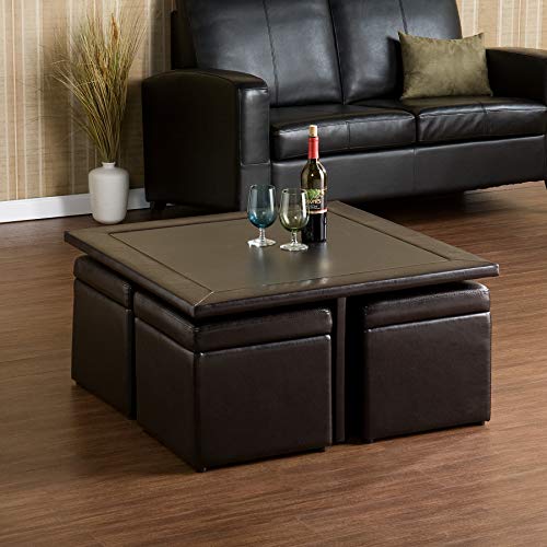 SEI Furniture Nylo Nesting Coffee Table and Storage Ottomans Set, Dark Chocolate