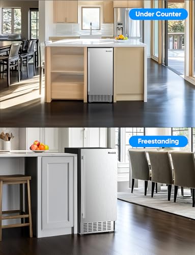 Coolski 80Lbs/ Day Commercial Under Counter Ice Maker Machine, Stainless Steel Built-in Freestanding Ice Maker with 30LBS Ice Storage, Perfect for Commercial & Home Use, Gravity Drainage