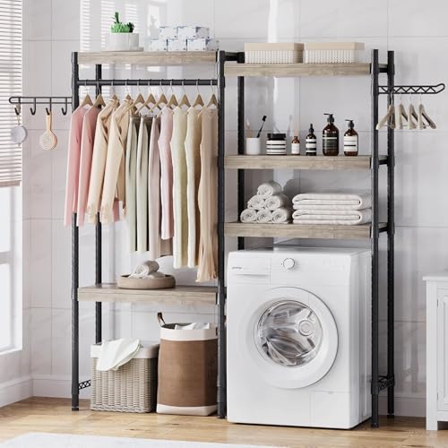 IDEALHOUSE Over The Washer and Dryer Storage Shelf- Laundry Room Organization Space Saving Laundry Drying Clothes Racks Heavy Duty Adjustable Height Bathroom Shelf for Home Decor (Wood, 28" A+B)