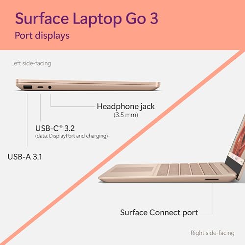 Microsoft Surface Laptop Go 3 (2023) - 12.4" Touchscreen, Thin & Lightweight, Intel Core i5, 8GB RAM, 256GB SSD SSD, with Windows 11, Ice Blue Color Copilot