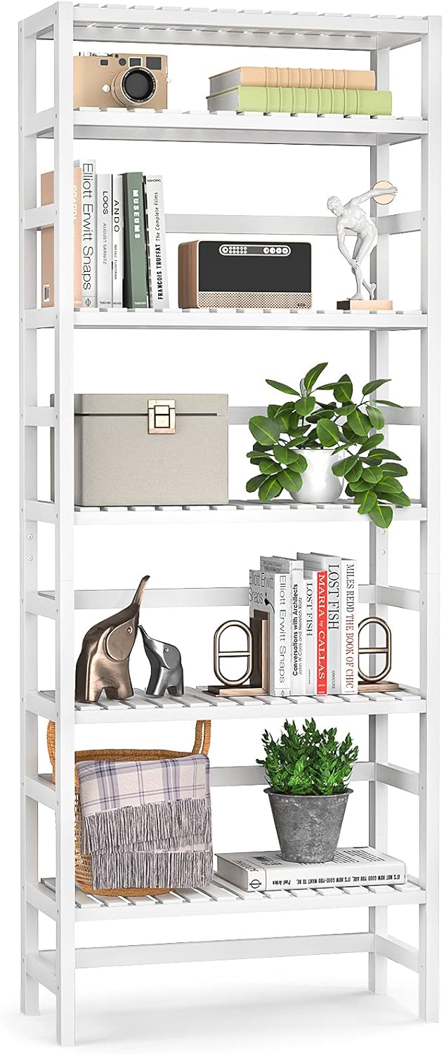 Homykic Bamboo Bookshelf, 6-Tier Adjustable Tall Bookcase 63.4” Book Shelf Rack Organizer Shelving Unit Free Standing Storage for Living Room, Bathroom, Study, Kitchen, Bedroom, Home Office, Espresso