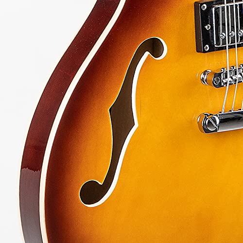 Grote Full Scale Electric Guitar Semi-Hollow Body Guitar Stainless Steel Frets(Red)