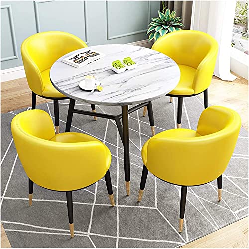 Round Dining Table Set W/ 4 Chair - Save Space Dining Table and Chair Combination Reception Tables and Chairs Simple Leather Lounge Chair Modern Design 1 Table 4 Chairs (Color : Light Grey)