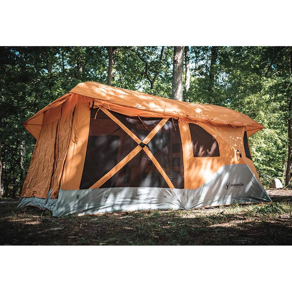 Gazelle T4 Plus 8 Person Portable Pop Up Camping Hub Tent w/Screen Room, Orange