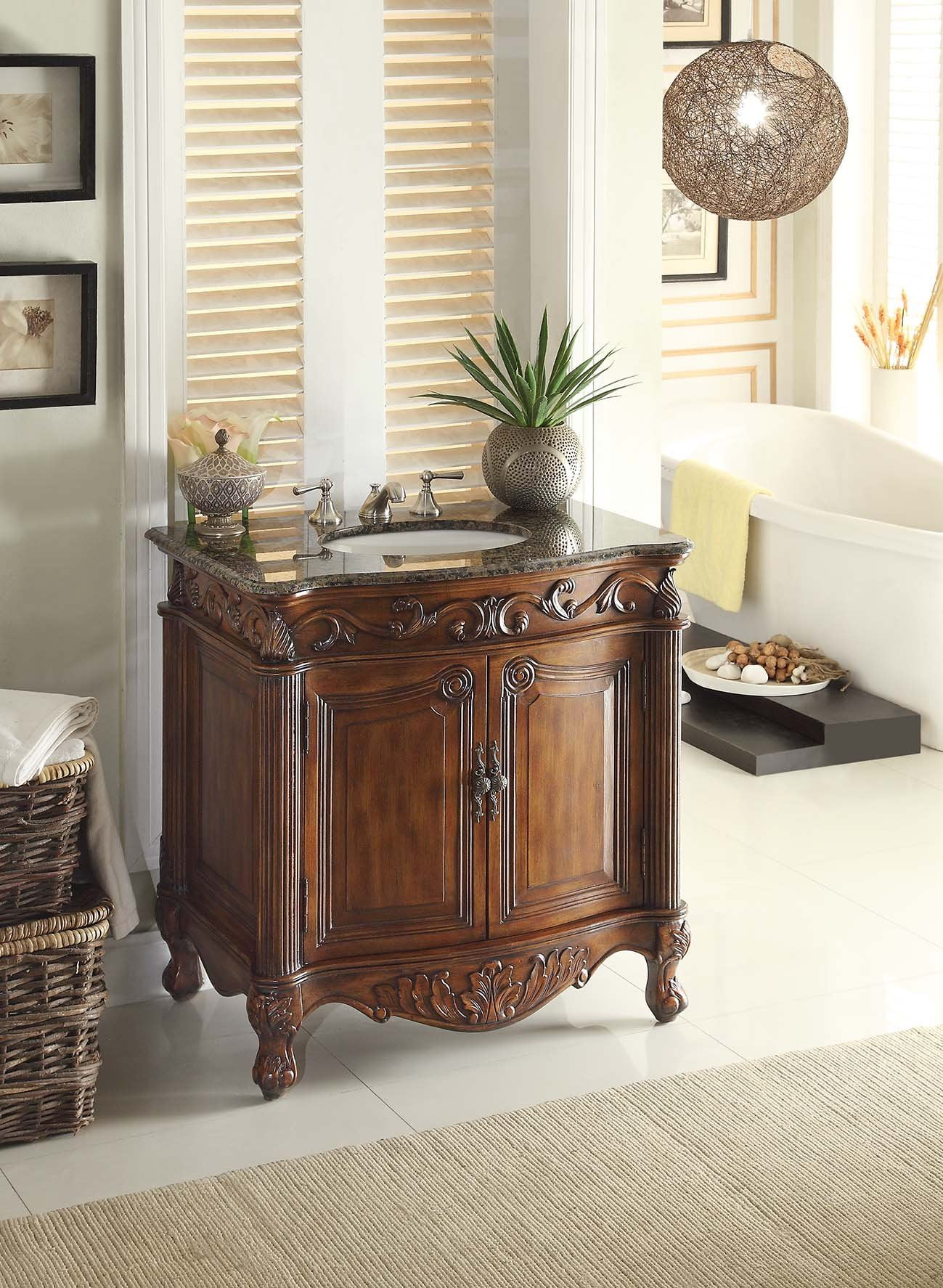 32" Benton Collection Fiesta Antique Victorian Style Brown Bathroom Vanity CF-2873SB-TK