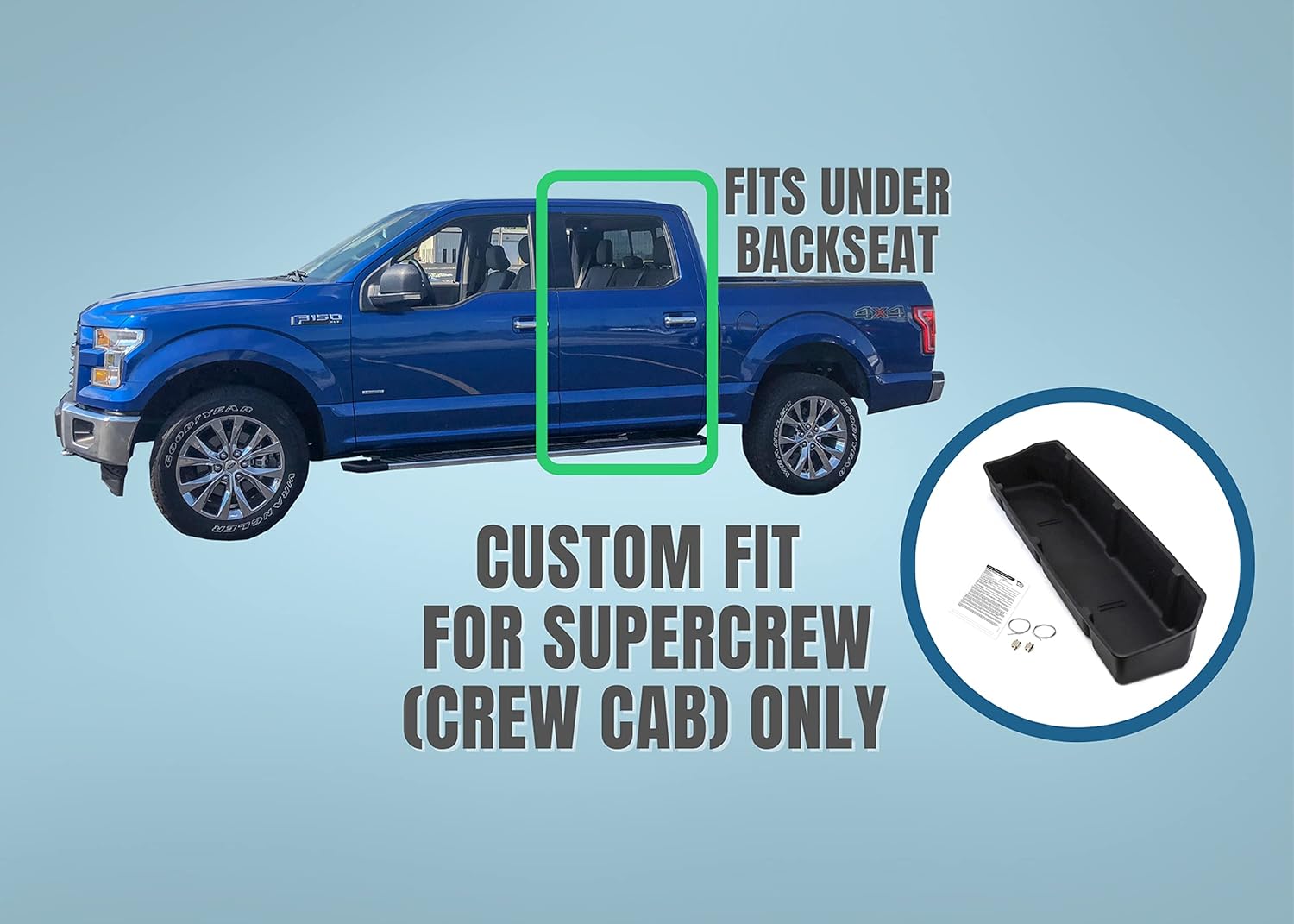 Red Hound Auto Under Seat Storage Box Compatible with Ford F-150 SuperCrew 2015-2022 and SuperDuty F-250 F-350 Crew Cab 2017-2022 Cab Without OEM Underseat Floor Mounted Flip-up Storage System