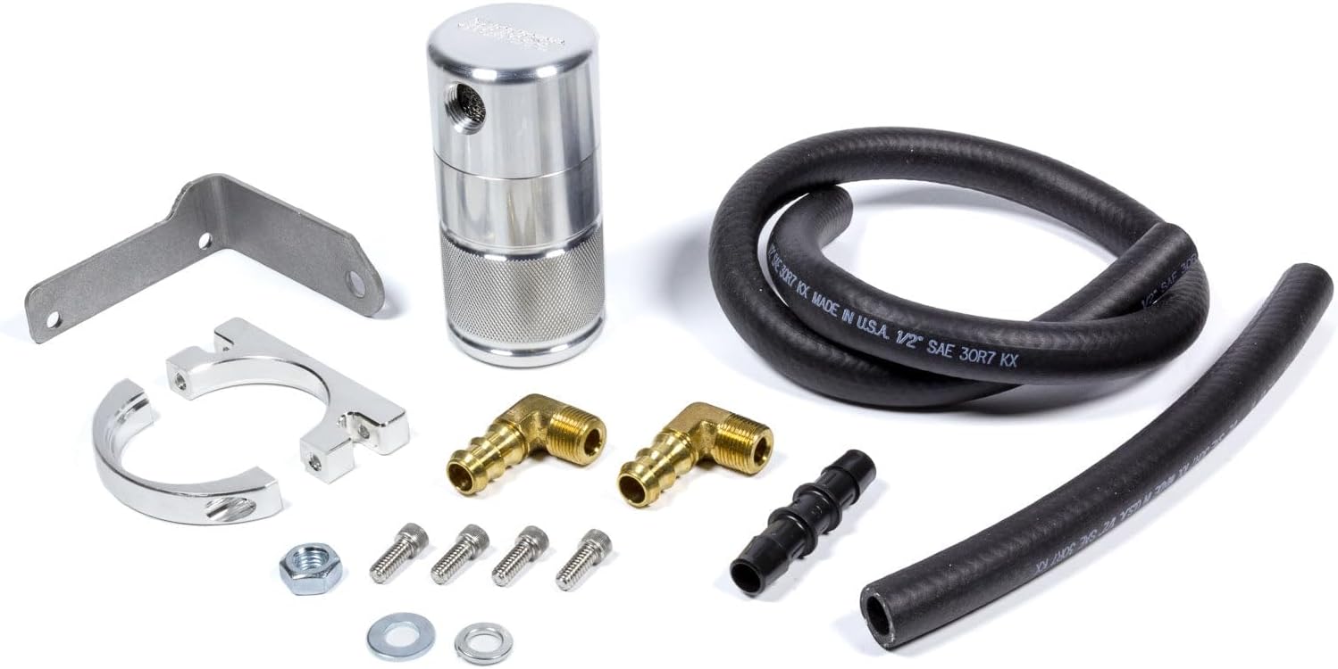 Moroso 85696 Small Body Air Oil Separator Catch Can, Fits 2015-2019 Dodge Challenger w/Shaker Hood, 5.7/6.1/6.4
