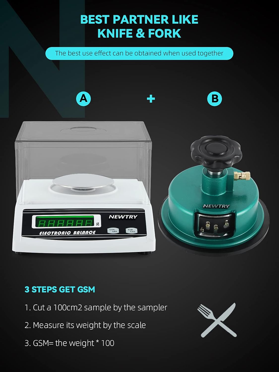 NEWTRY 1000g/0.01g Electronic Fabric GSM Scale Digital Textile Weight Balance With a 0-2mm Disc Sampler Cloth Cutter for Textile Paper Non-woven Fabrics (110V scale + sampler)