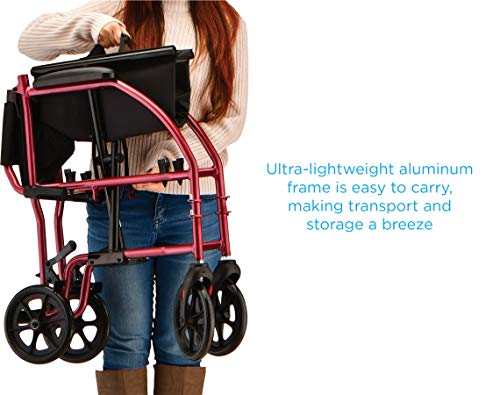 NOVA Medical Products Ultra Lightweight Transport Chair, Red, 1 Count