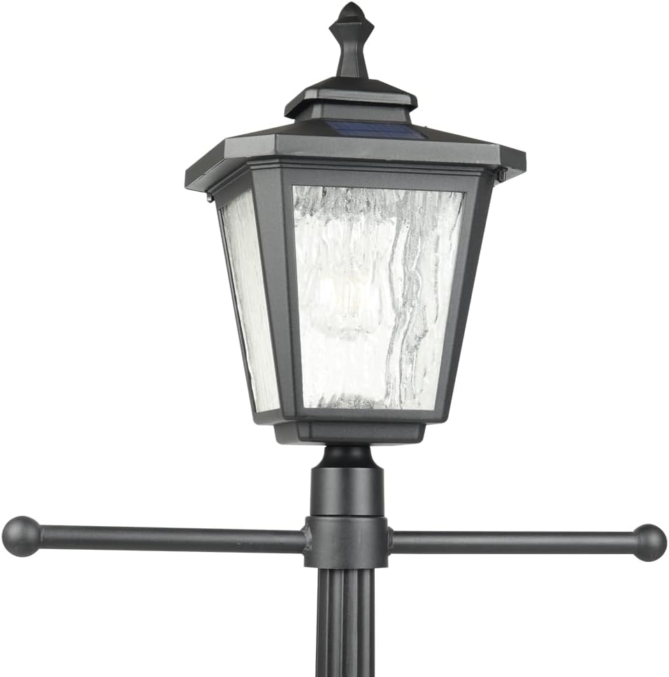 76" Height Solar Lamp Post Lights with Planter, Die-Casting Aluminum construction, Glass lampshade with warm white LED, Suitable for Yard, Driveway, Garden and Patio Decoration, Matte Black