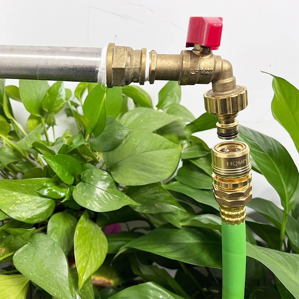 HQMPC Garden Hose Quick Connect Lead Free Solid Brass Quick Connector Garden Hose Fitting Water Hose Connectors 3/4 inch GHT (6SETS) Pack of 2