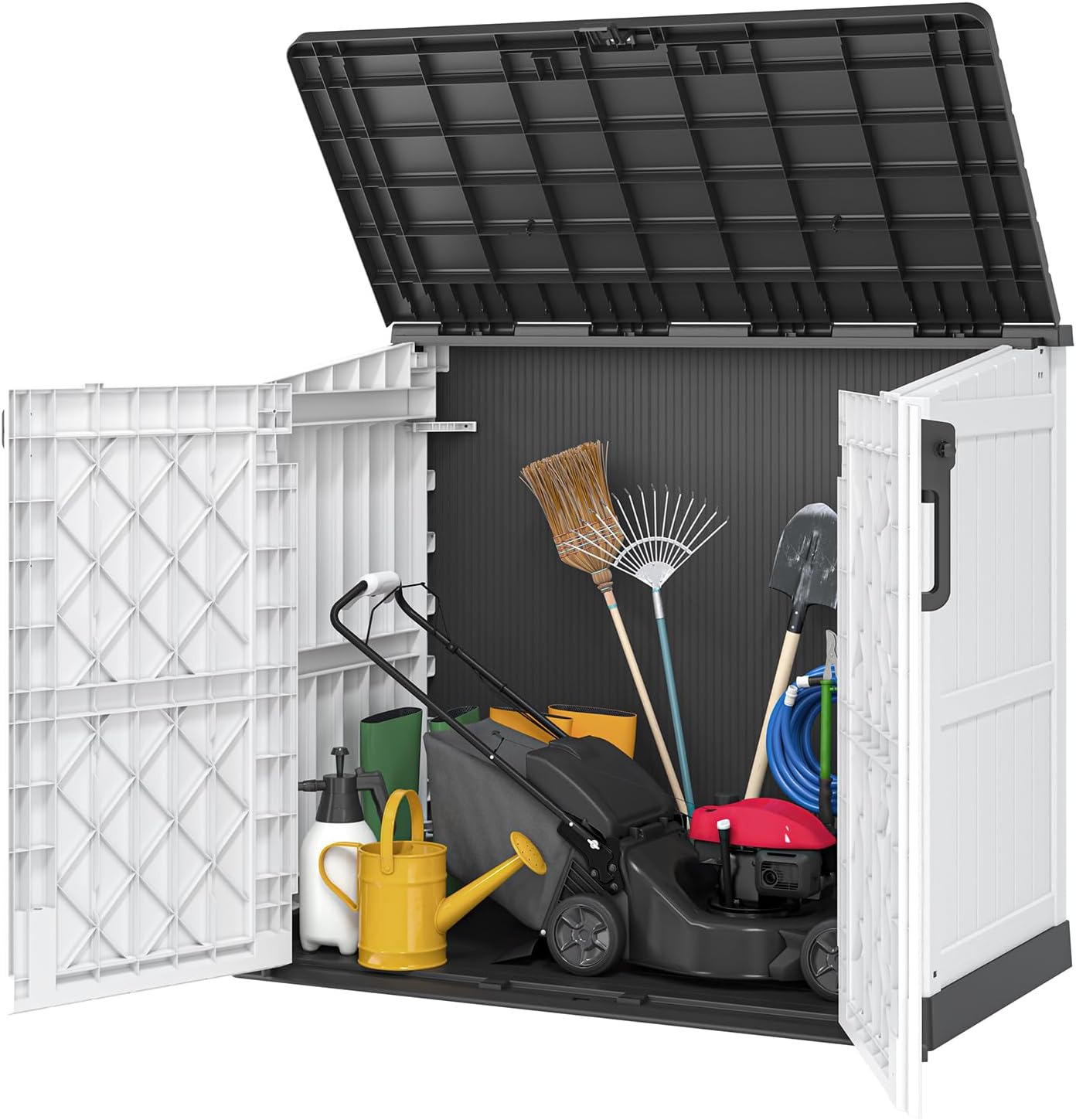 Outdoor Storage Shed 36 Cu. Ft.Horizontal Garden Storage Extra Large Capacity Weather Resistant Storage Box, Lockable Resin Waterproof Shed for Bike, Garbage Cans, Lawnmowe, Garden Tools