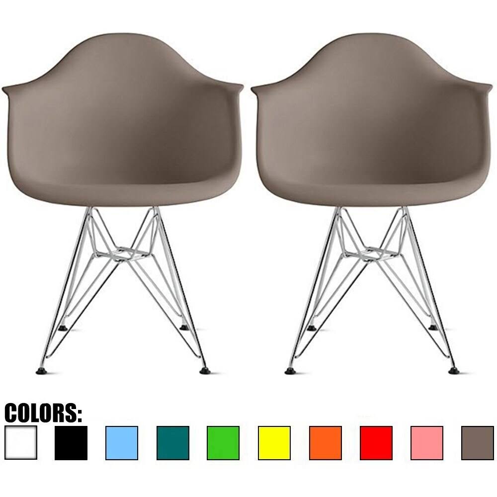 2xhome Designer Molded Plastic Arm Chairs with Back Wire Eiffel Matte Office Retro Pyramid Dining Room Bedroom Work - Orange