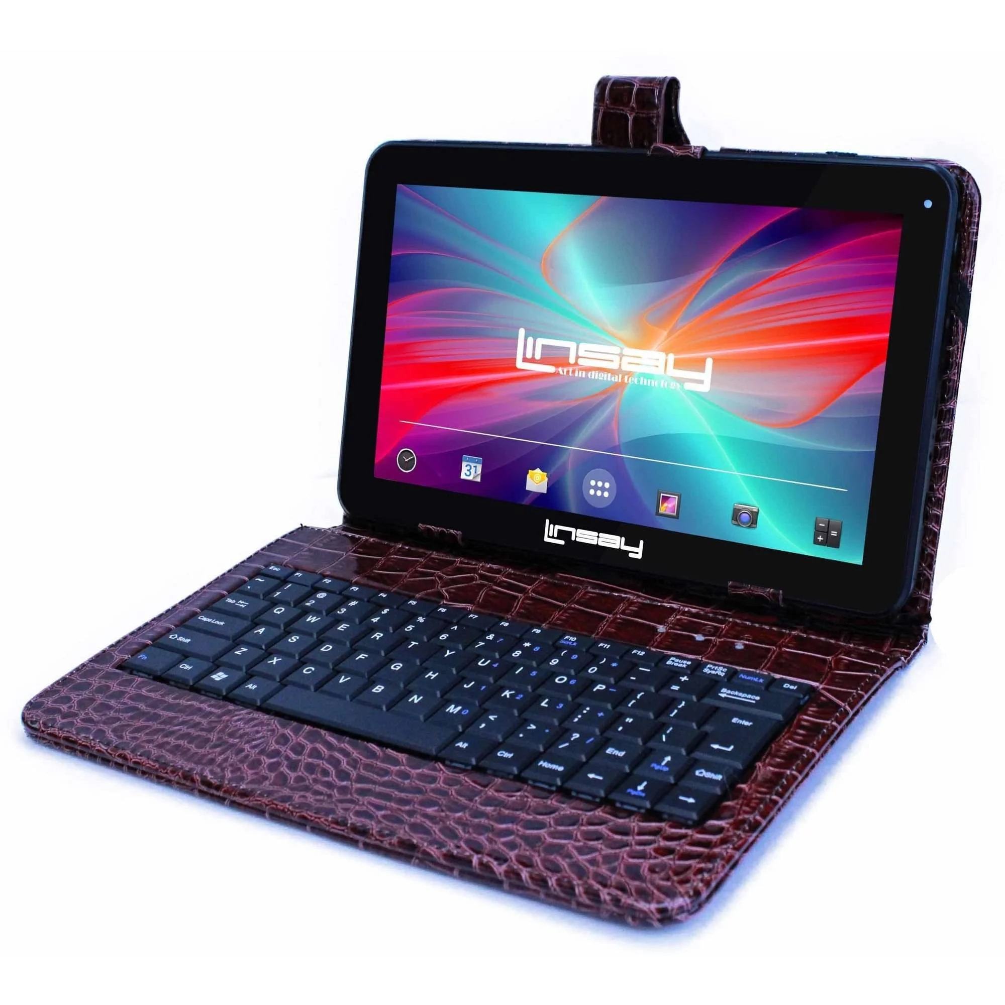 LINSAY 10.1" 2GB RAM 32GB Storage Android 12 Tablet with keyboard Brown Crocodile Style