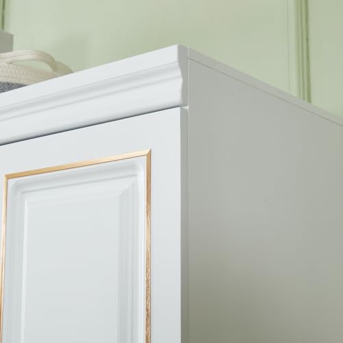 Closet with Doors Armoire Wardrobe Closets Wood Cabinet White Storage Closet Cabinet for Bedroom Armoires Clothes Wood Closet with Hanging Rod (20.51" D x 63" W x 74.02" H, Golden Handle)
